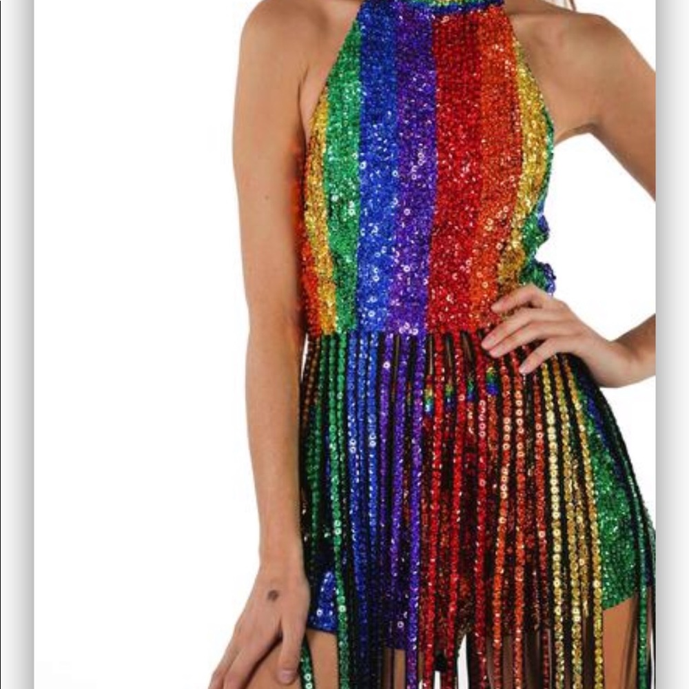 ISO shopeasytiger rainbow sequin tassel fringe top